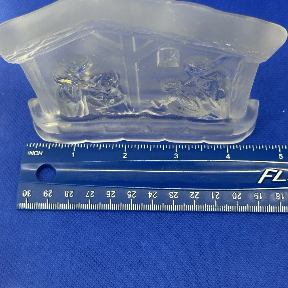 Vintage Frosted Glass Candle Holder Christmas Nativity Scene Manger 4